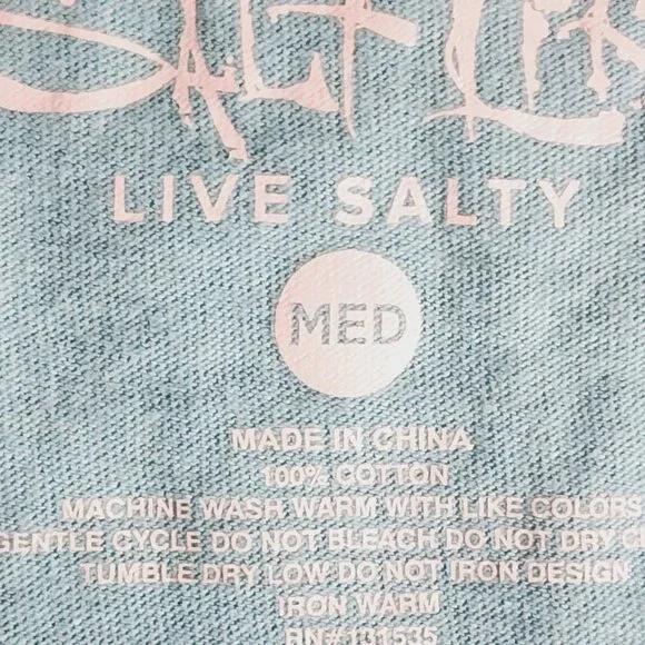 Salt Life Live Salty Pastel Green Yellow Cotton Cap Sleeve Palm Promenade Tee M - Picture 15 of 16